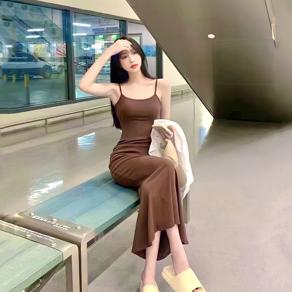 Đầm Maxi Body Dáng Dài Đuôi Cá Len Tăm, Váy Body Nữ 2 Dây Sexy Len Tăm - Sunny House