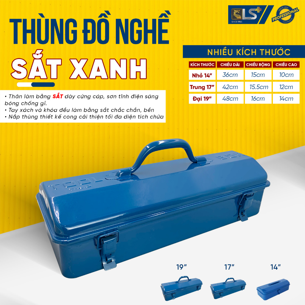 Thùng đựng đồ nghề sửa chữa làm bằng sắt sơn tĩnh điện màu xanh giúp giảm thiểu bị trầy xước, đạt độ bền cao