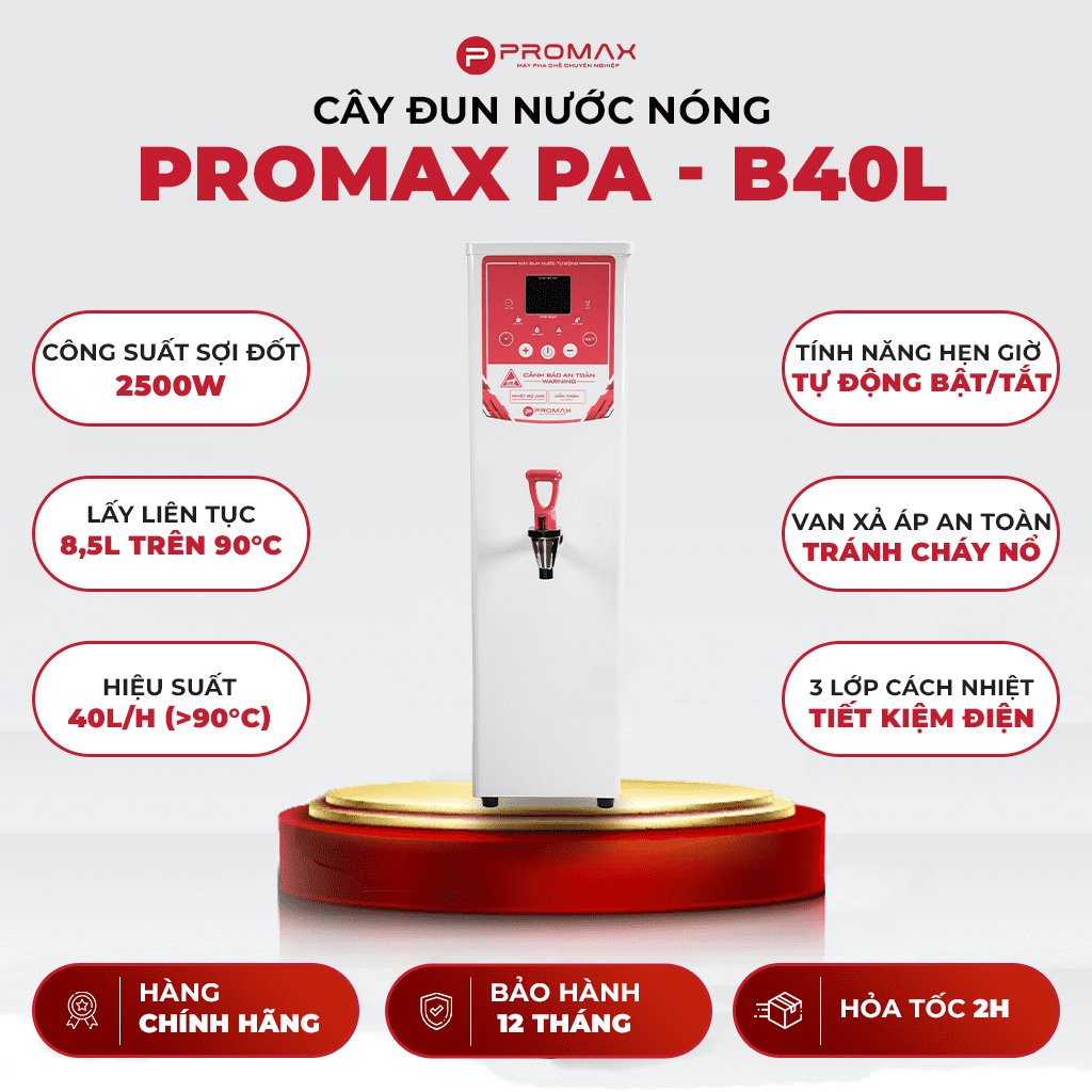 Cây đun nước nóng - Máy đun nước công nghiệp PROMAX PA-B40L - Đun xả liên tục 40 lít/giờ - BH 12 tháng - Hàng chính hãng