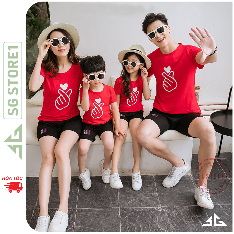 Áo thun đồng phục gia đình mẫu bắn tim màu đỏ thun cotton mềm mịn GD402D | SGSTORE1
