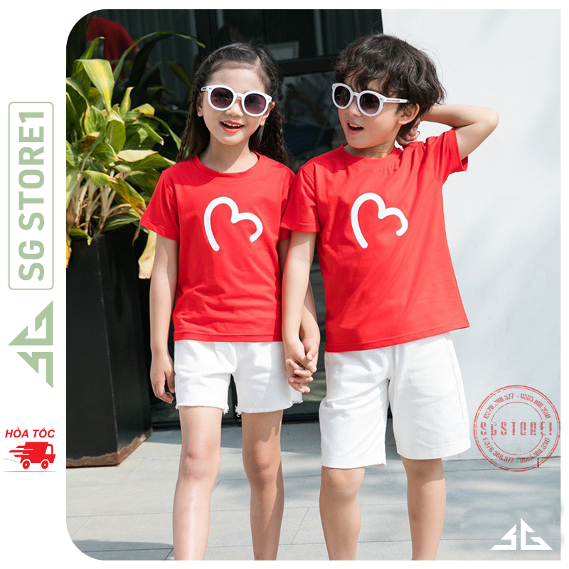 Áo gia đình màu đỏ - Thun cotton 4 chiều - Mẫu trái tim đủ size cho bé trai gái làm đồng phục GD401D | SGSTORE1