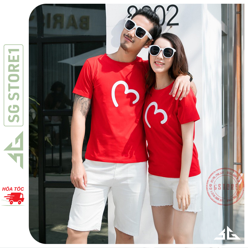 Áo gia đình màu đỏ - Thun cotton 4 chiều - Mẫu trái tim đủ size cho bé trai gái làm đồng phục GD401D | SGSTORE1