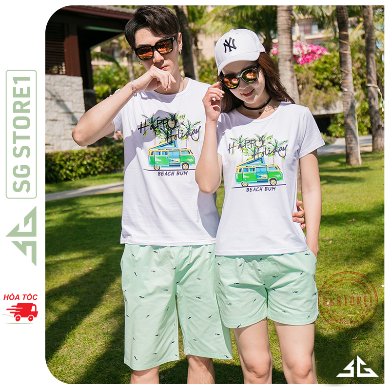 Áo thun đồng phục gia đình - Mẫu Holiday màu trắng - Thun cotton dày dặn GD419T | SGSTORE1