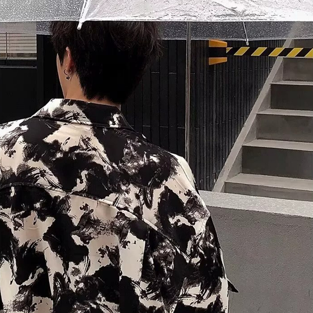 Áo Sơ Mi NAM Dài Tay áo sơ mi hoạ tiết áo sơ mi nam hàn quốc oversize Phối màu đen trắng áo sơ mi dài tay form rộng ootd