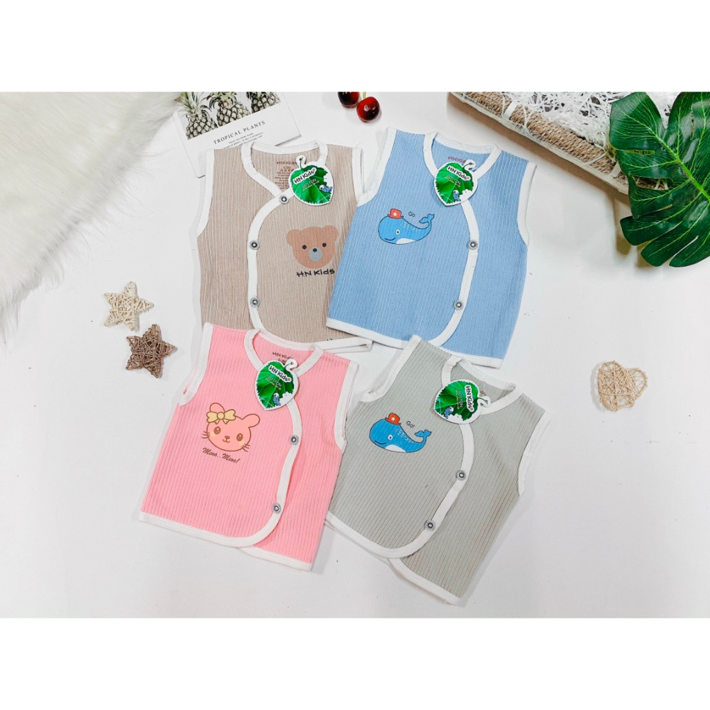 Áo gile cho bé nỉ lót lông cao cấp HN kids ghi lê sơ sinh gi lê trẻ em họa tiết khuy chéo 2X MART