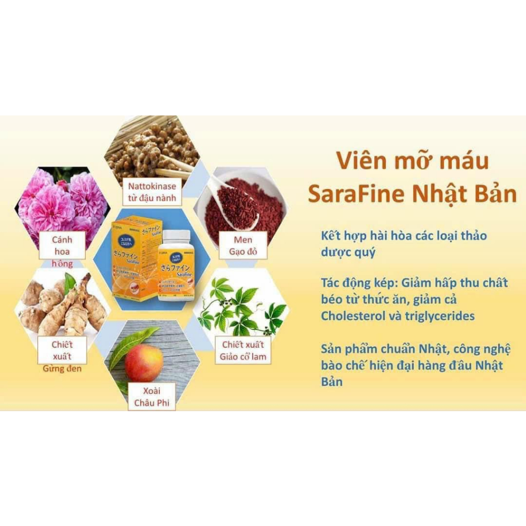 Mỡ máu, giảm mỡ máu Sarafine Nhật Bản 80 viên