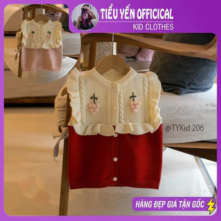 Quần áo trẻ em, Áo len bé gái, áo gile len 2 màu phối bèo tiểu thư cho bé 8-22kg A206 | Tiểu Yến KID