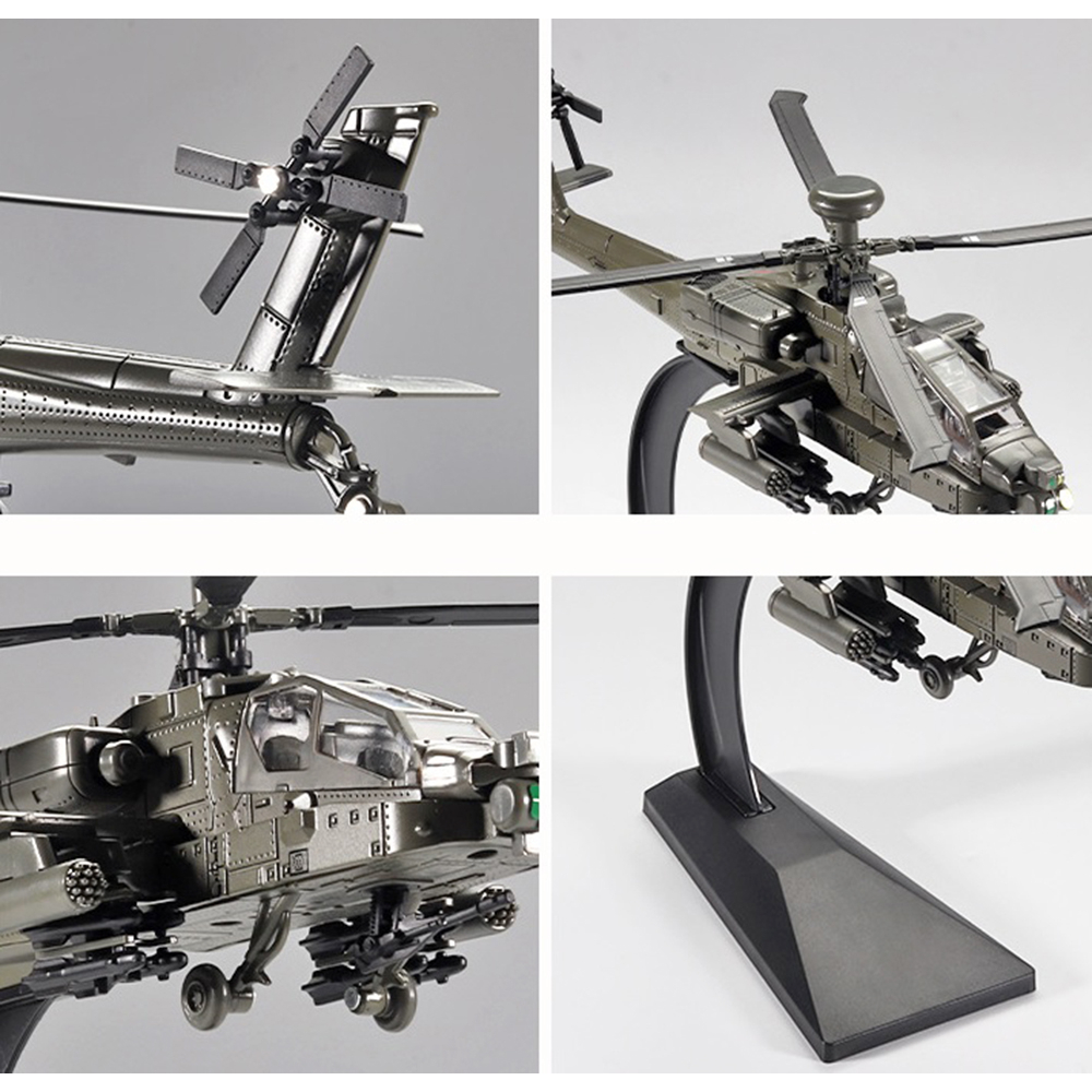 Mô hình máy bay trực thăng chiến đấu AH 64 Apache bằng sắt có đèn và âm thanh dài 28cm