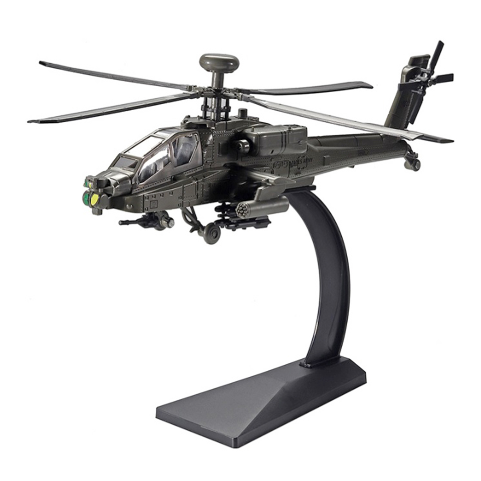Mô hình máy bay trực thăng chiến đấu AH 64 Apache bằng sắt có đèn và âm thanh dài 28cm