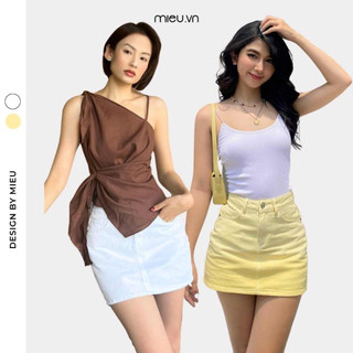 Chân váy ngắn jeans dáng chữ A màu sáng ombre nổi bật MIEU - KJ21