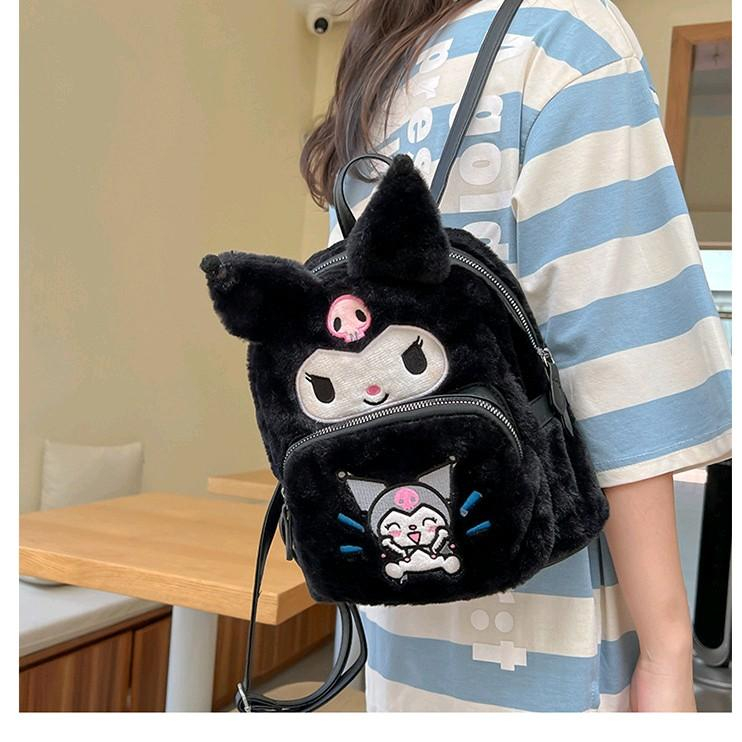 Balo Bằng Lông Mềm Mịn Hình Kuromi Xinh Xắn Đáng Yêu Thời Trang Cho Bé
