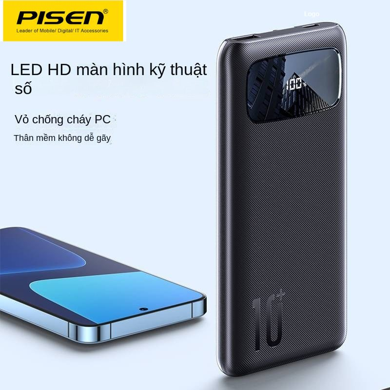 Sạc Dự Phòng mini PISEN POWER BANK 20W/22,5W Fast Charging 10000mAh, có đèn Led hiển thị, USB PD QC
