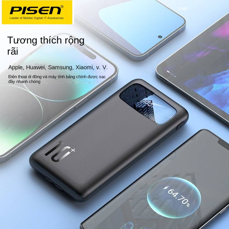 Sạc Dự Phòng mini PISEN POWER BANK 20W/22,5W Fast Charging 10000mAh, có đèn Led hiển thị, USB PD QC