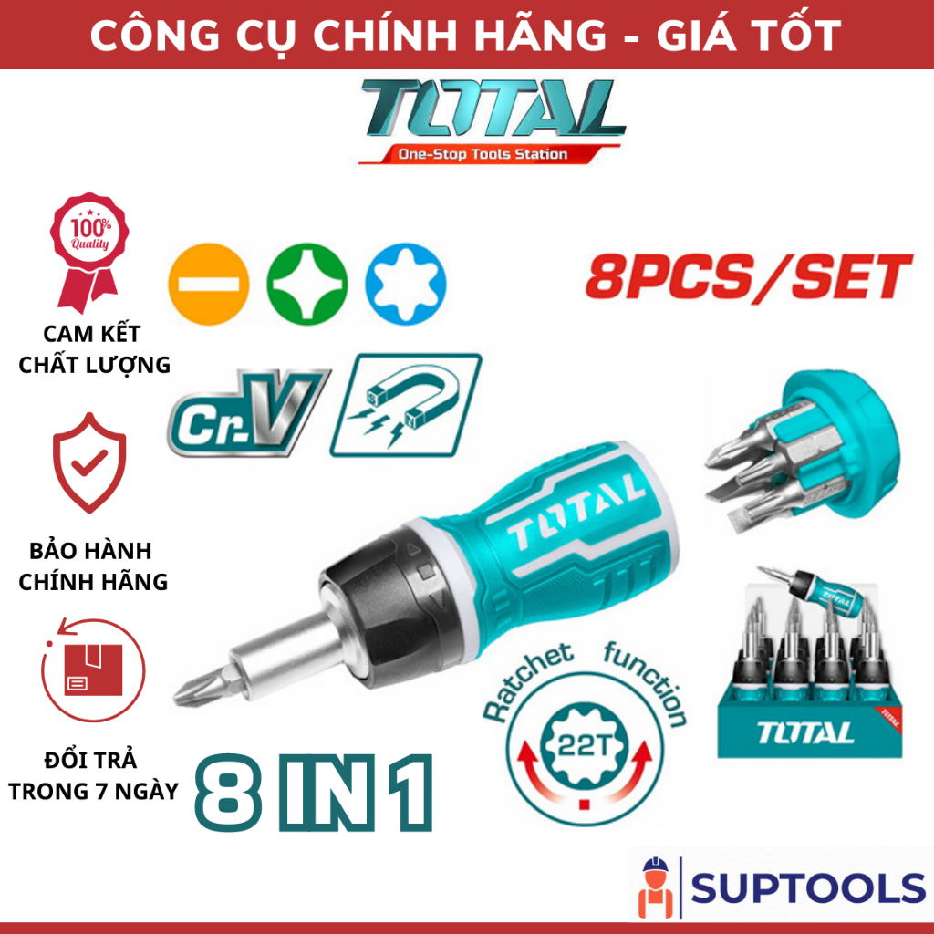 Bộ tua vít đa năng 8 trong 1 (tay vặn xoay chiều) TOTAL TACSDS1726 [Đồ nghề chính hãng]