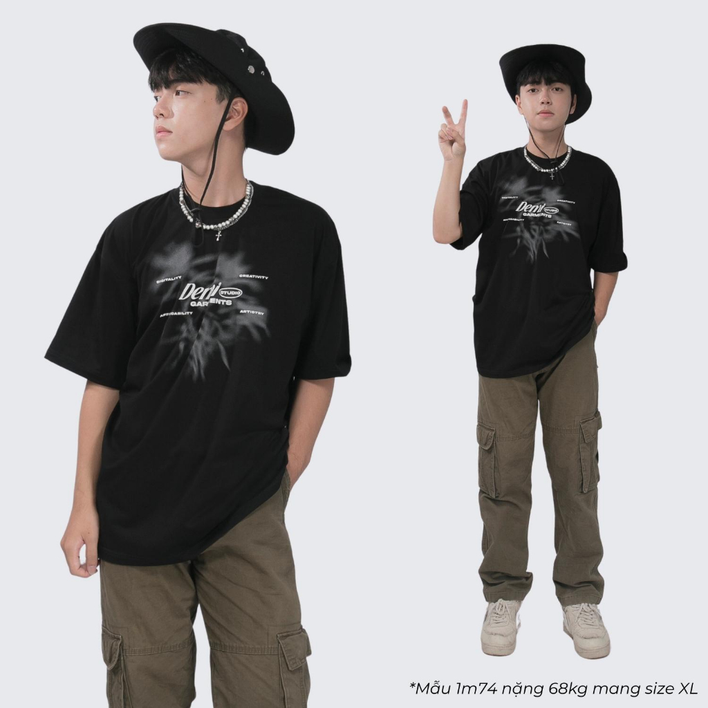 Áo thun local brand form rộng, tay lỡ, hình in blur độc đáo vải thun cotton mịn mát màu đen DEMI | DE-T70