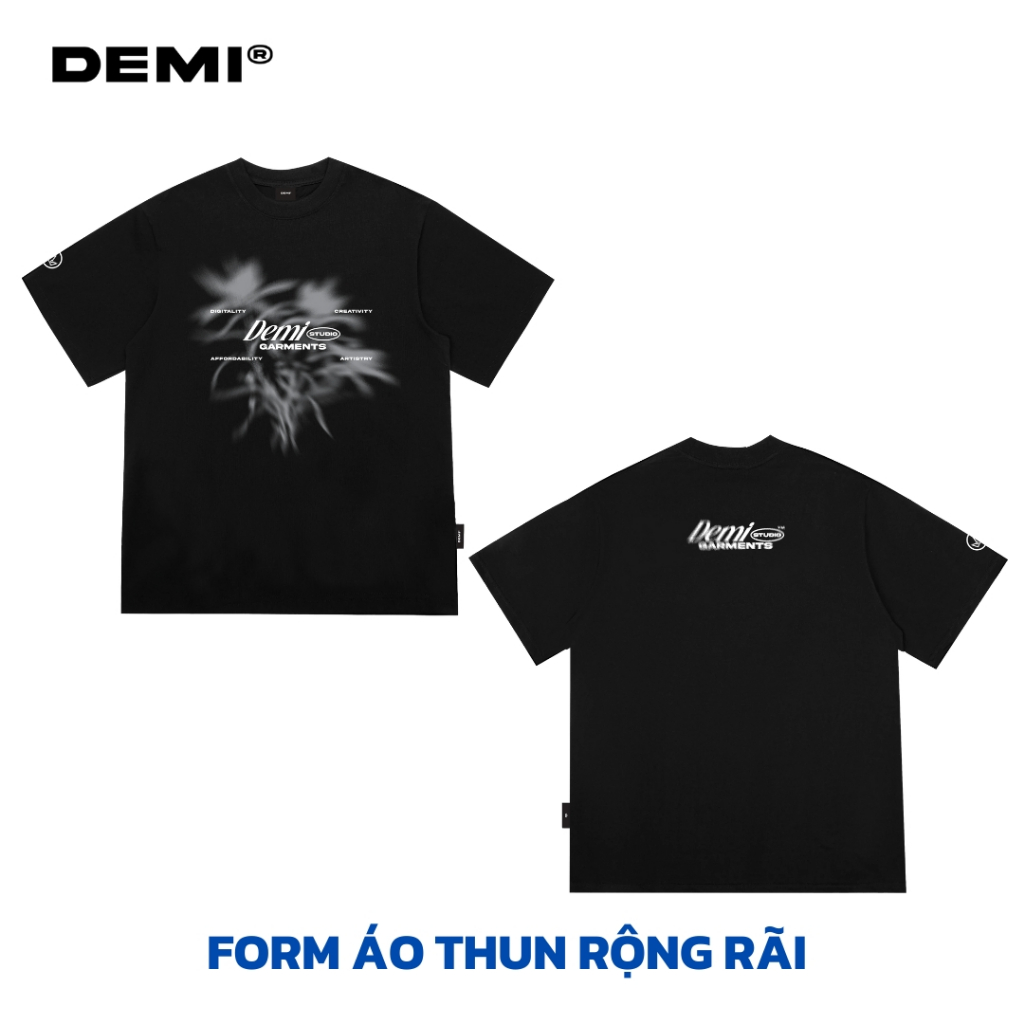 Áo thun local brand form rộng, tay lỡ, hình in blur độc đáo vải thun cotton mịn mát màu đen DEMI | DE-T70
