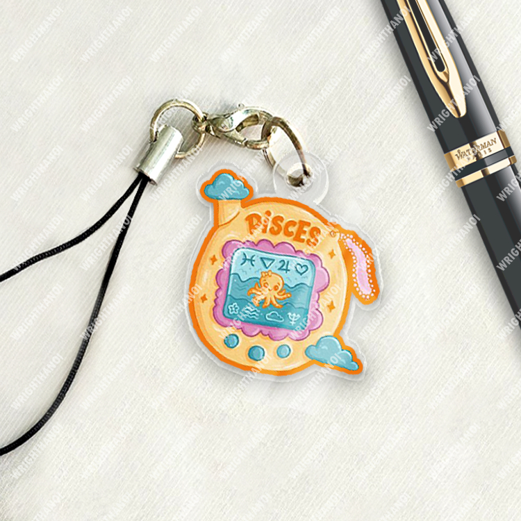 Móc treo điện thoại, dây đeo acrylic Máy Chơi Game Tamagotchi Họa Tiết Cung Hoàng Đạo Zodiac trang trí ba lô cặp sách