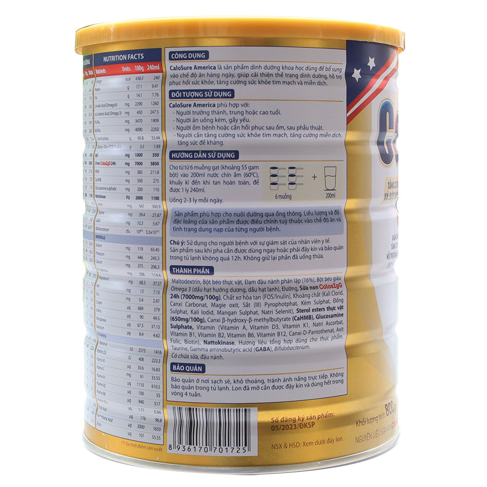 Sữa Bột Calosure America 800g 400g, Thêm Sữa Non Tăng Đề Kháng.