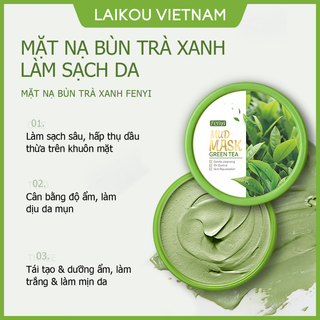 Mặt nạ bùn trà xanh Fenyi Mặt nạ đất sét kiểm soát dầu Giảm lỗ chân lông mụn trứng cá Làm sạch 100g 2pcs