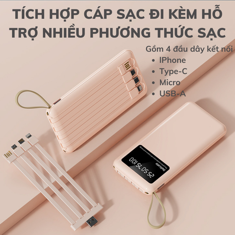 Sạc Dự Phòng TZ08 dung lượng 20000mAh Chính hãng , Tích Hợp 4 Dây Sạc, Sạc Không Nóng Máy