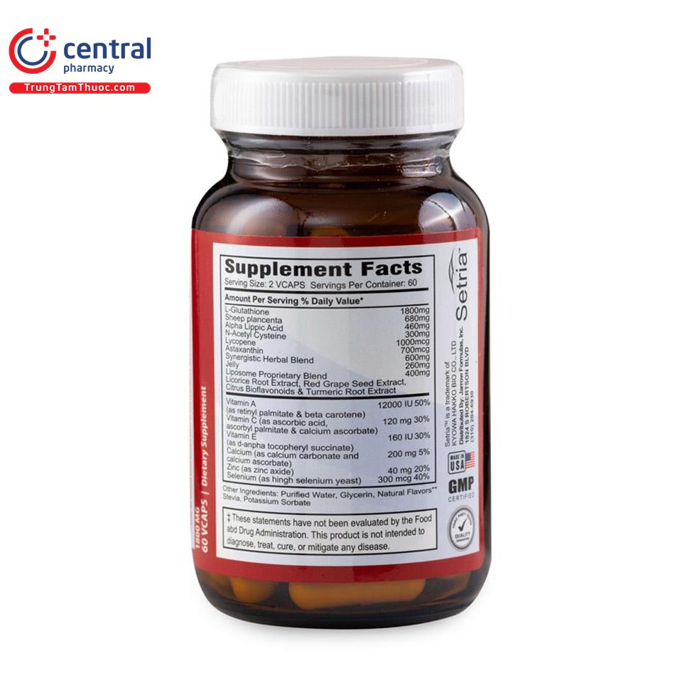 Viên uống Glutathione 1800mg Vibrant làm sáng da- tăng độ đàn hồi cho da - hộp 60 viên - Central Pharmacy