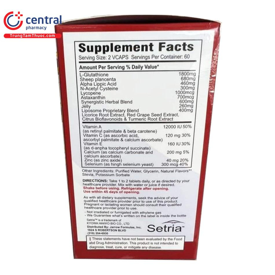 Viên uống Glutathione 1800mg Vibrant làm sáng da- tăng độ đàn hồi cho da - hộp 60 viên - Central Pharmacy