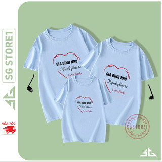 Áo gia đình nhỏ hạnh phúc to màu xanh thiên thanh thun cotton mềm mịn GD301TT