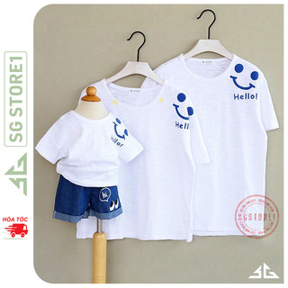Áo thun đồng phục gia đình mẫu Mặc Cười màu trắng thun cotton mềm mịn GD324T