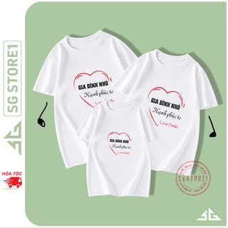 Áo thun gia đình nhỏ hạnh phúc to màu trắng thun cotton mềm mịn dày dặn đủ size làm đồng phục GD301T