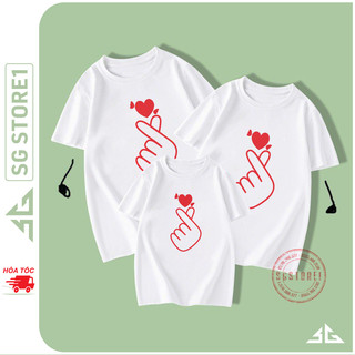 Áo thun gia đình mẫu bắn tim làm đồng phục cho hội nhóm cặp đôi màu trắng thun cotton dày dặn GD322T