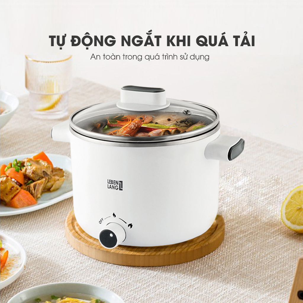 Nồi lẩu điện mini Lebenlang LBL0303, dung tích 1200ML, hai tay cầm tiện lợi, bảo hành 2 năm – hàng chính hãng