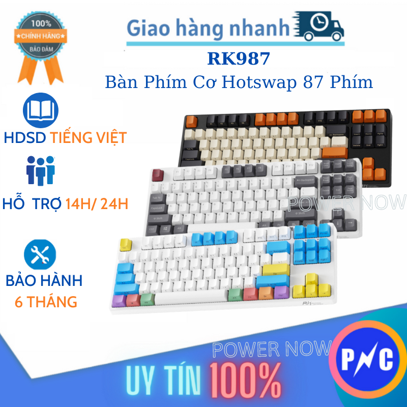 3 NGÀY XẢ KHO - Bàn Phím Cơ Không Dây HOTSWAP RK987 Led RGB. 3 Chế Độ Bluetooth 5.0/ Wifi – Kèm USB Receiver/ Type C