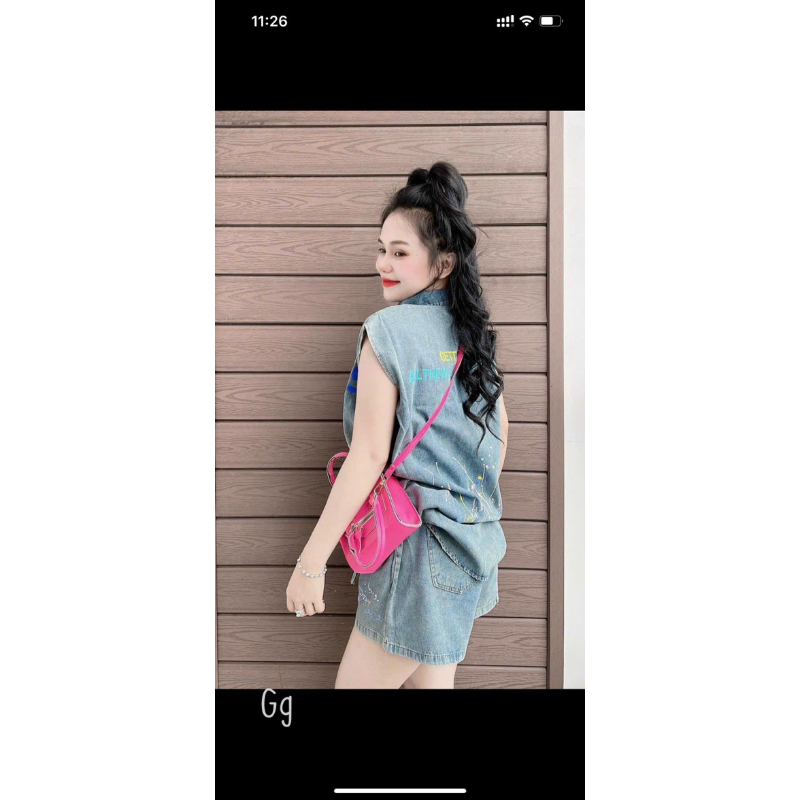 Set Bộ đồ Jean Dày đẹp Sơ Mi Sát Nách Ngắn Tay maM, Set Jean đùi, set Jean phẩy màu