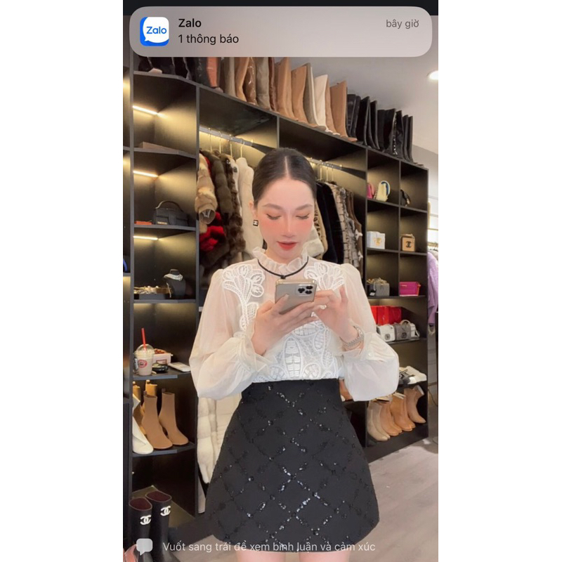 Chân váy dạ dáng A đinh đá hoa QCL1