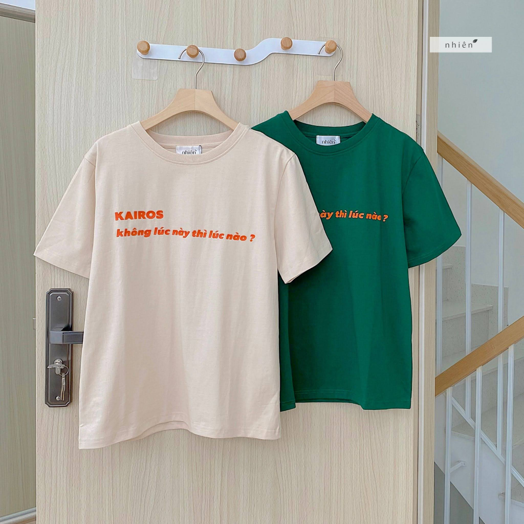 Áo thun nữ in chữ nổi Kairos chất liệu cotton thoáng mát - áo thun form rộng tay ngắn nhiennhienvintage BT138