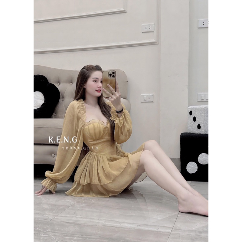 Đầm tơ cúp ngực tay bồng babi 3 màu