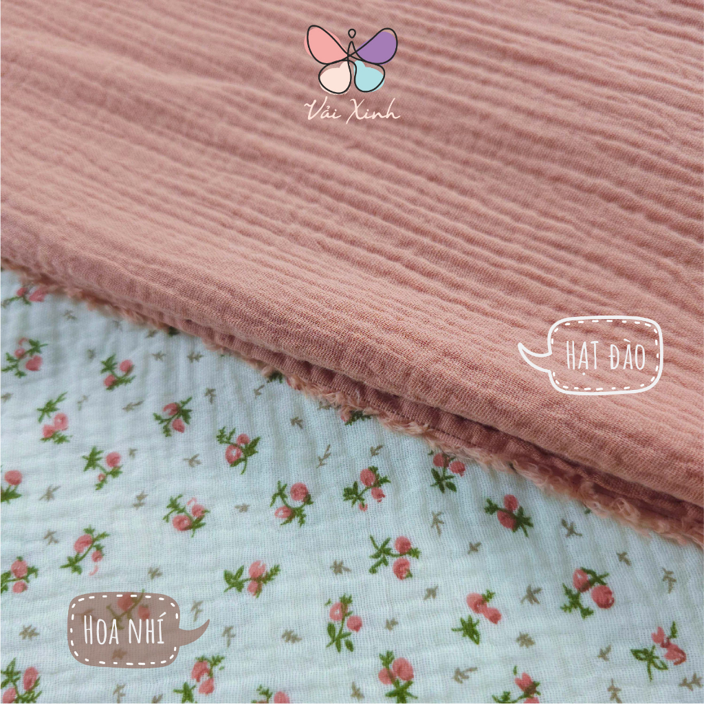Vải Xô Muslin 2 lớp Siêu Mềm Họa Tiết Hoa Nhí may Váy bộ, chăn gối cho bé Vải Xinh