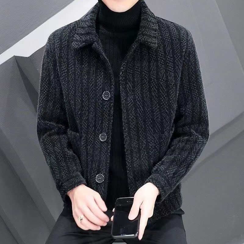 Áo khoác dạ nam dáng ngắn kẻ sọc thời trang lịch lãm