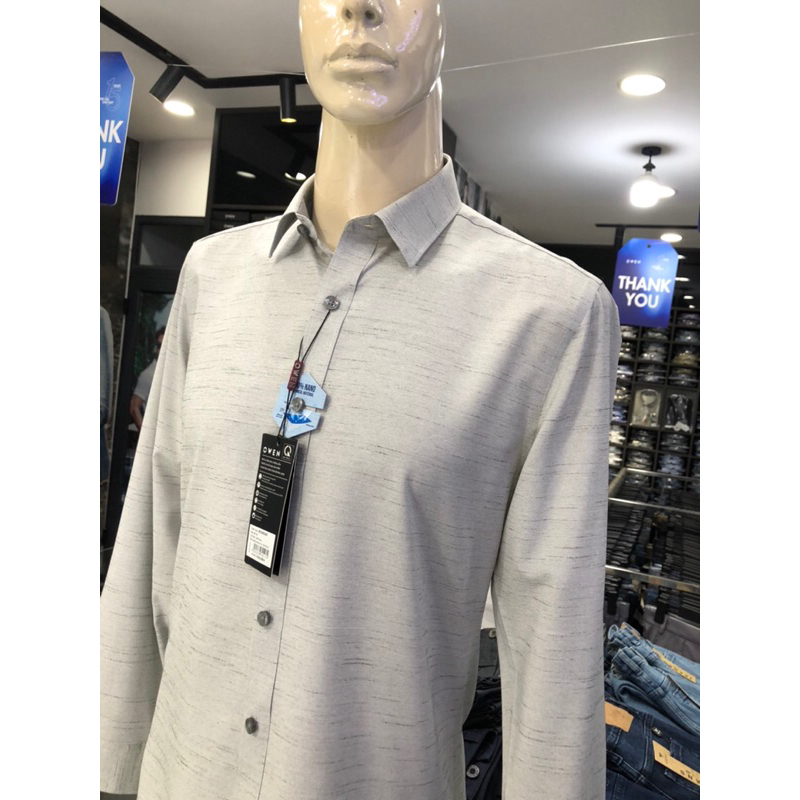 Áo sơ mi owen dài tay màu ghi sáng slim fit vải nano AS230024D