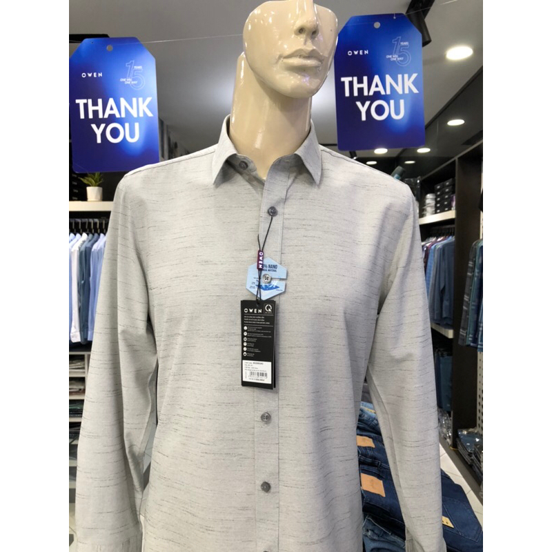 Áo sơ mi owen dài tay màu ghi sáng slim fit vải nano AS230024D