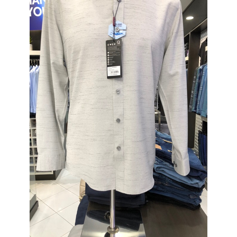Áo sơ mi owen dài tay màu ghi sáng slim fit vải nano AS230024D
