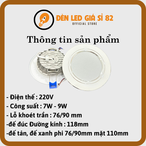 MÃ 03 Đèn Led Âm Trần Đế Đúc Đế Tản liền , Bóng Đèn Mắt Trâu 9W3 Màu Φ76/90 3000k/6000k/45000k