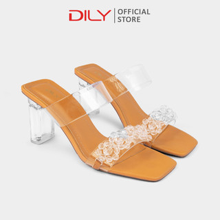 Guốc nữ quai 2 dây trong suốt mũi vuông đính hạt tiểu thư, dép guốc gót vuông mica trong suốt cao 7cm_AA0394