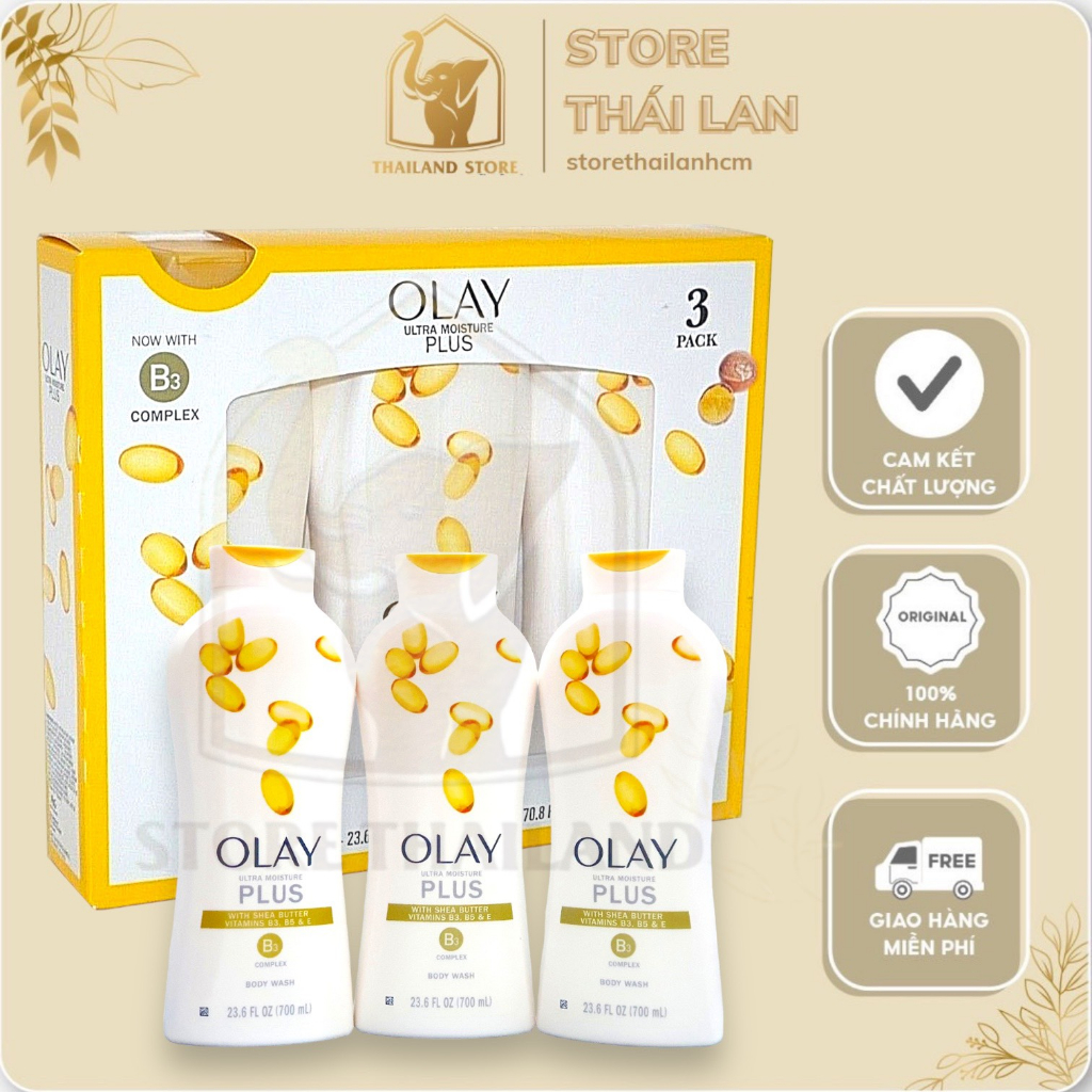 Set 3 Sữa Tắm Giữ Ẩm, Dưỡng Trắng Da Olay Ultra Moisture Mỹ 700ml