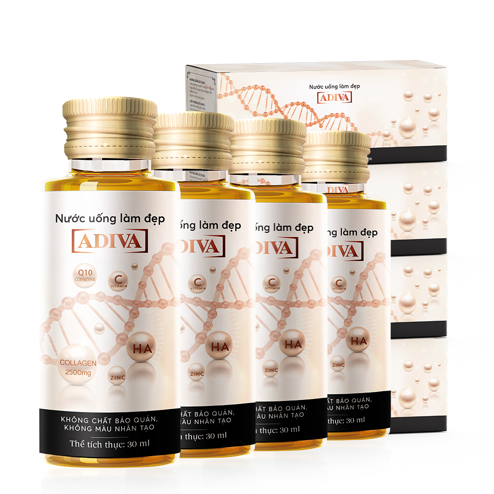 Combo 4 Hộp Nước Uống Làm Đẹp Collagen ADIVA (14 Chai/Hộp)- Giúp Làn Da Săn Chắc, Ảm Mịn Và Căng Bóng