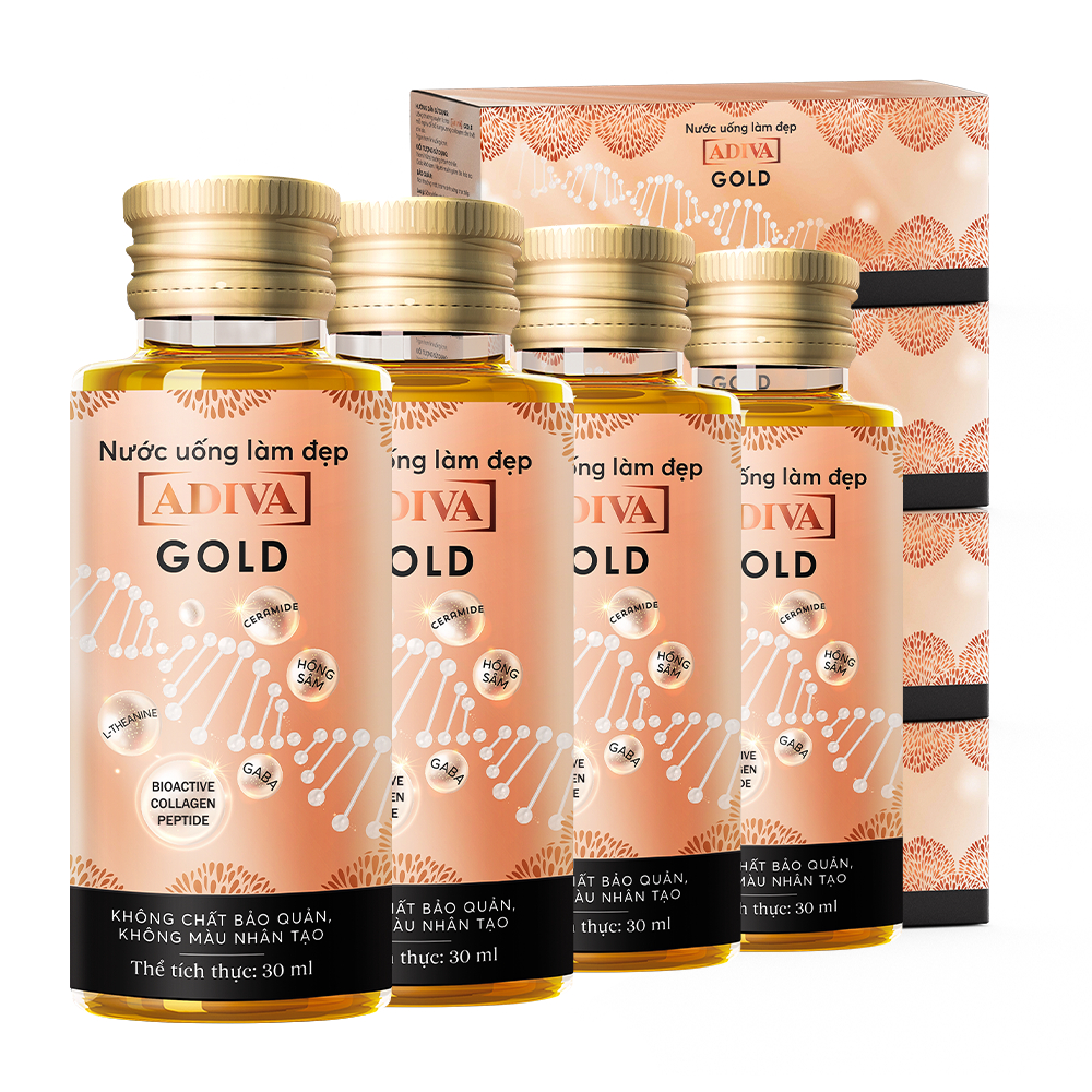 Combo 4 Hộp Nước Uống Làm Đẹp Collagen ADIVA Gold- Giúp Làn Da Căng Mịn