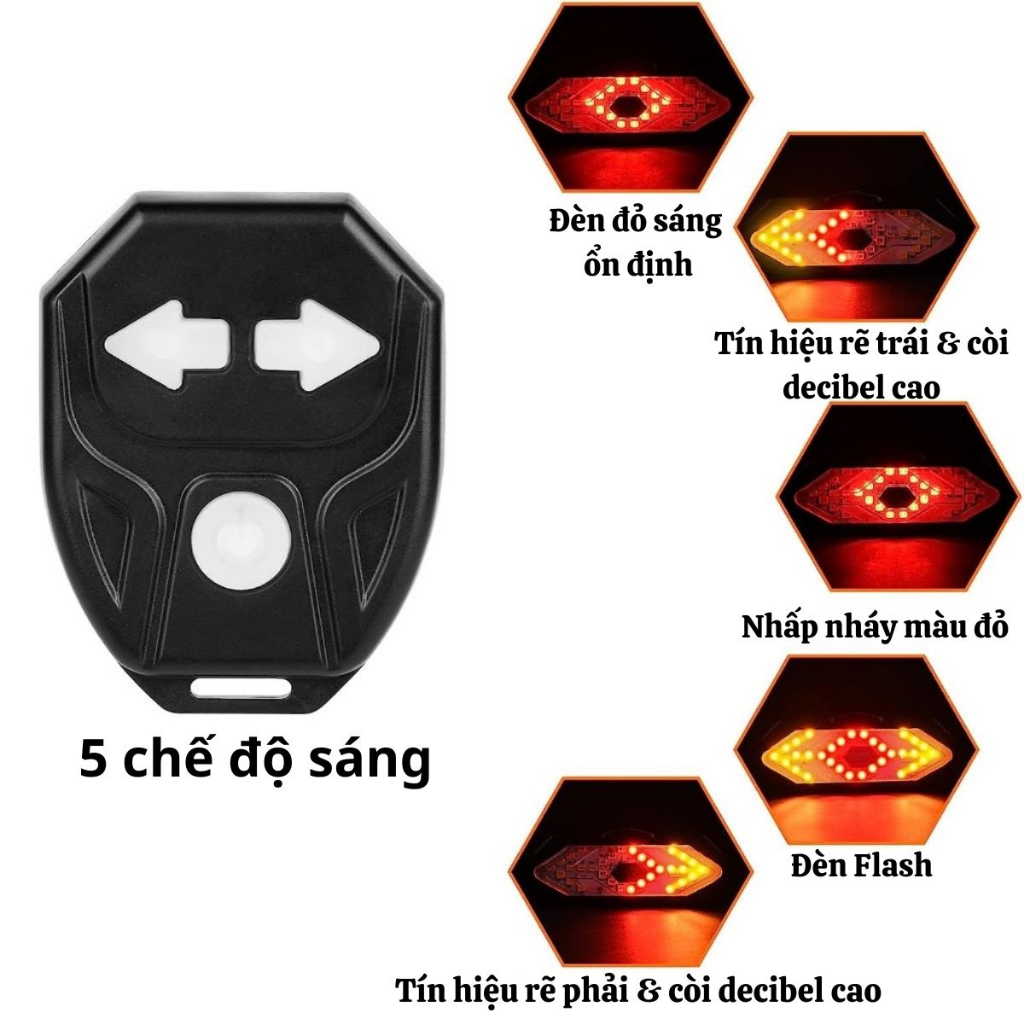 Đèn Xi Nhan Xe Đạp PeDan Không Dây Chống Nước IPX4, Xi Nhan Xe Đạp 5 Chế Độ Sáng Kèm Sạc USB