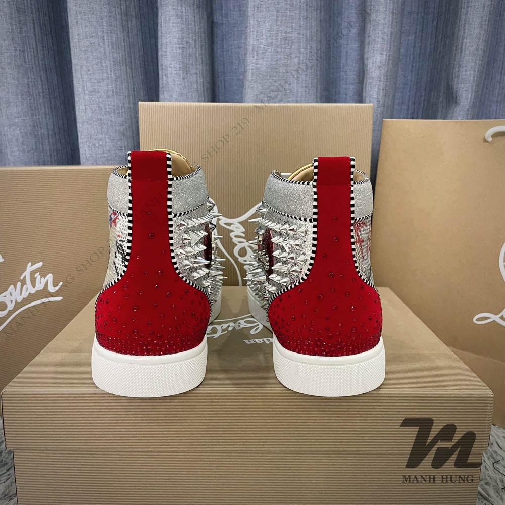 🏆  - Sneaker Lou.bou.tin Họa Tiết Cao Cổ Đính Hạt Cườm Đính Gai Gót Đỏ Full Box Loại 1 Qc Mạnh Hùng Shop 219