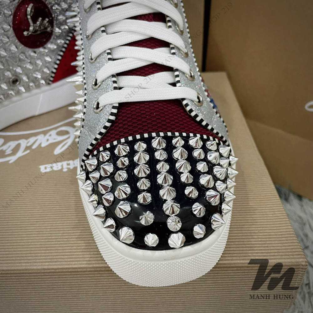 🏆  - Sneaker Lou.bou.tin Họa Tiết Cao Cổ Đính Hạt Cườm Đính Gai Gót Đỏ Full Box Loại 1 Qc Mạnh Hùng Shop 219