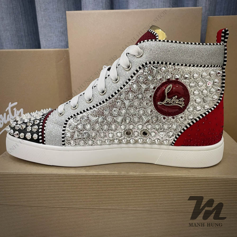 🏆  - Sneaker Lou.bou.tin Họa Tiết Cao Cổ Đính Hạt Cườm Đính Gai Gót Đỏ Full Box Loại 1 Qc Mạnh Hùng Shop 219